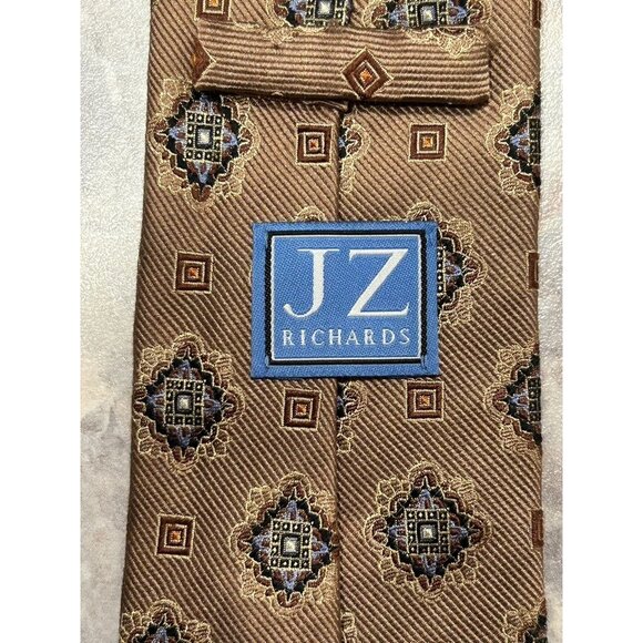 JZ Richards Men's Print Silk Necktie in Brown/Blue - Picture 2 of 3